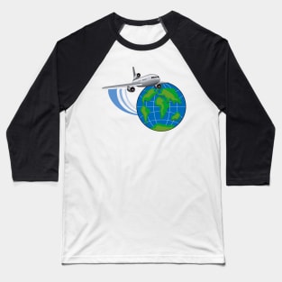 Commercial Jet Around World Retro Baseball T-Shirt